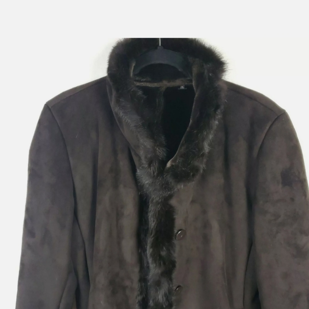 A Brown Dana Buchman Fur Trim Coat Size Large - Picture 2 of 10